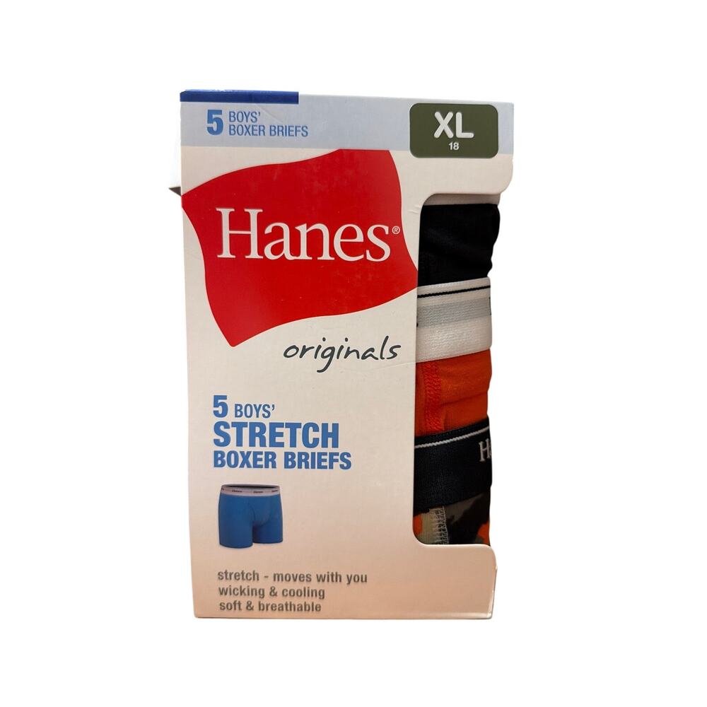 Hanes Boys Stretch Boxer Briefs Blue Orange White Green Size XL 18 New 5 Pack
